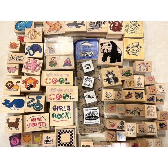 99+ Mixed Lot Wooden Block Ink Stamps Cats Christmas Fish Animals Arts Crafts - Picture 3 of 13